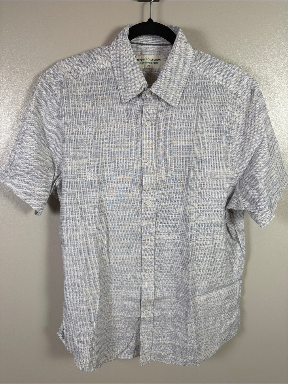 Report Collection Heathered Sky and White Short-Sleeve Button-Down Shirt